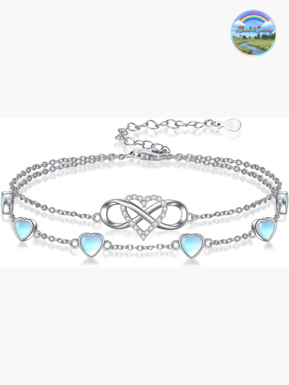 925 Sterling Silver Infinity Heart Birthstone Charm Link Anklet Bracelet